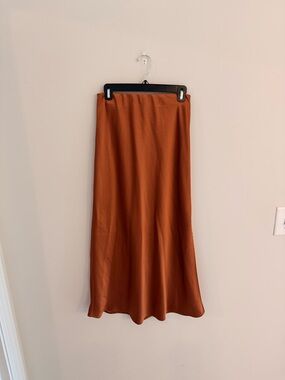 Satin Midi Skirt in Rust